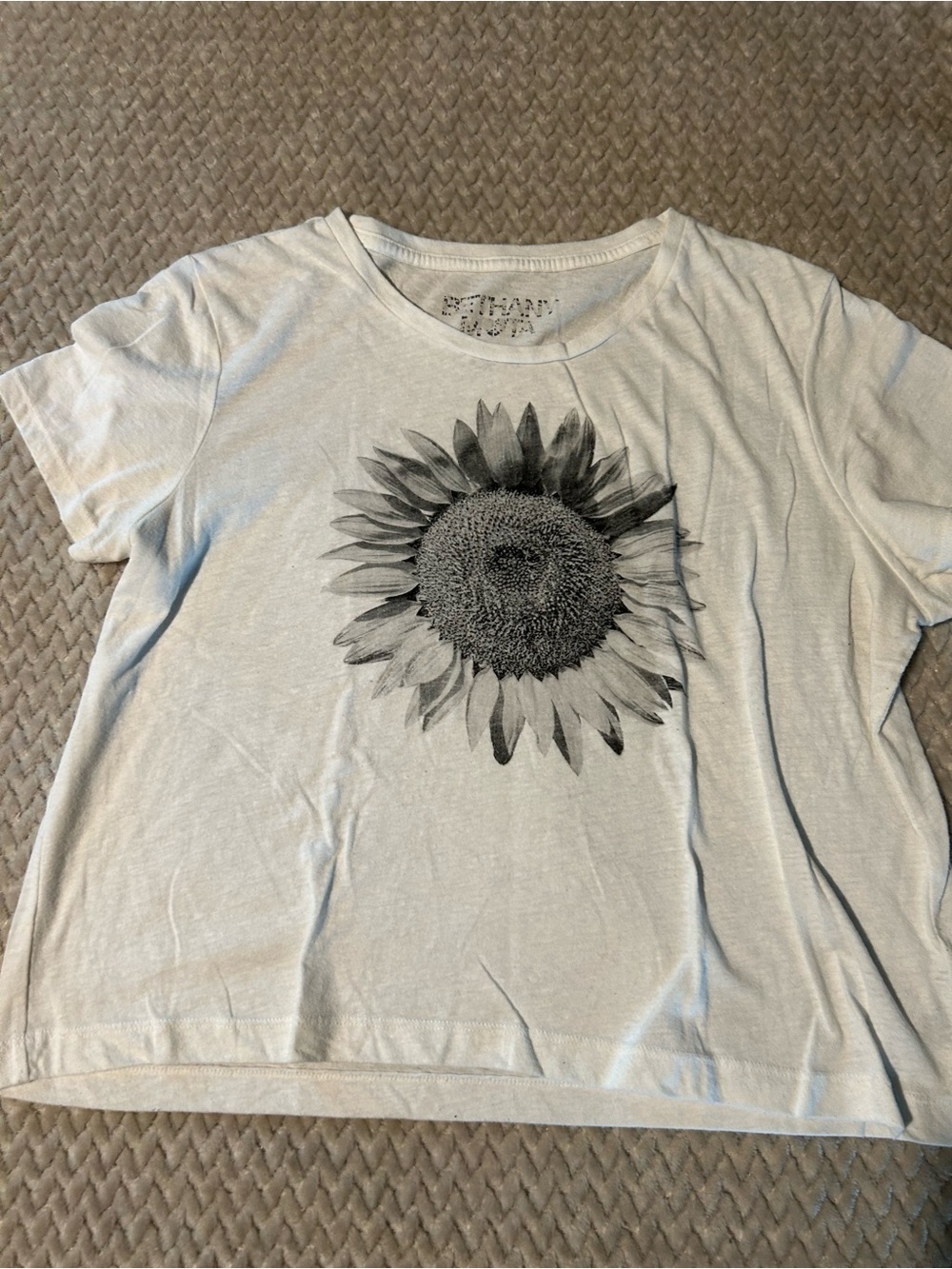 Bethany Mota White Crop Tee with Black Sunflower